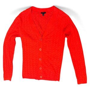 Talbots Red Cable Knit Cardigan Sweater Small 100% Cotton Coastal Grandma